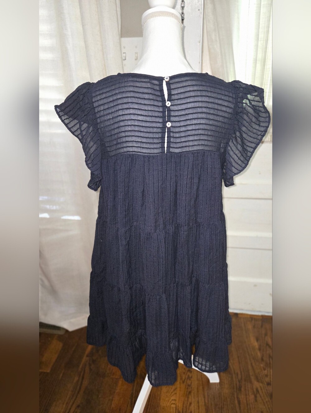 TALULAH Navy Sheer-Panel Midi Dress